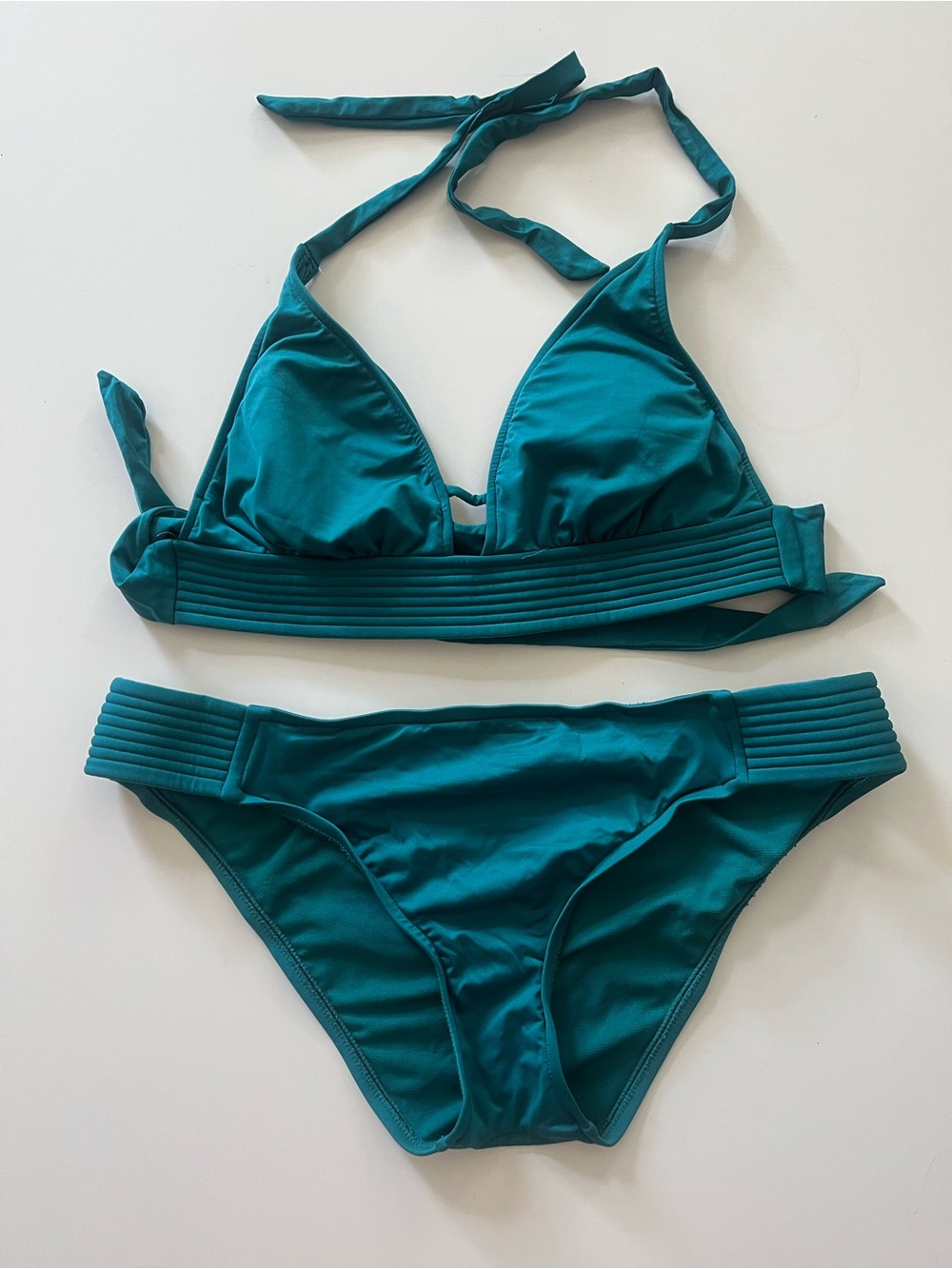 Women’s Teal Rib-Trim Triangle Bikini Set by Kona Sol